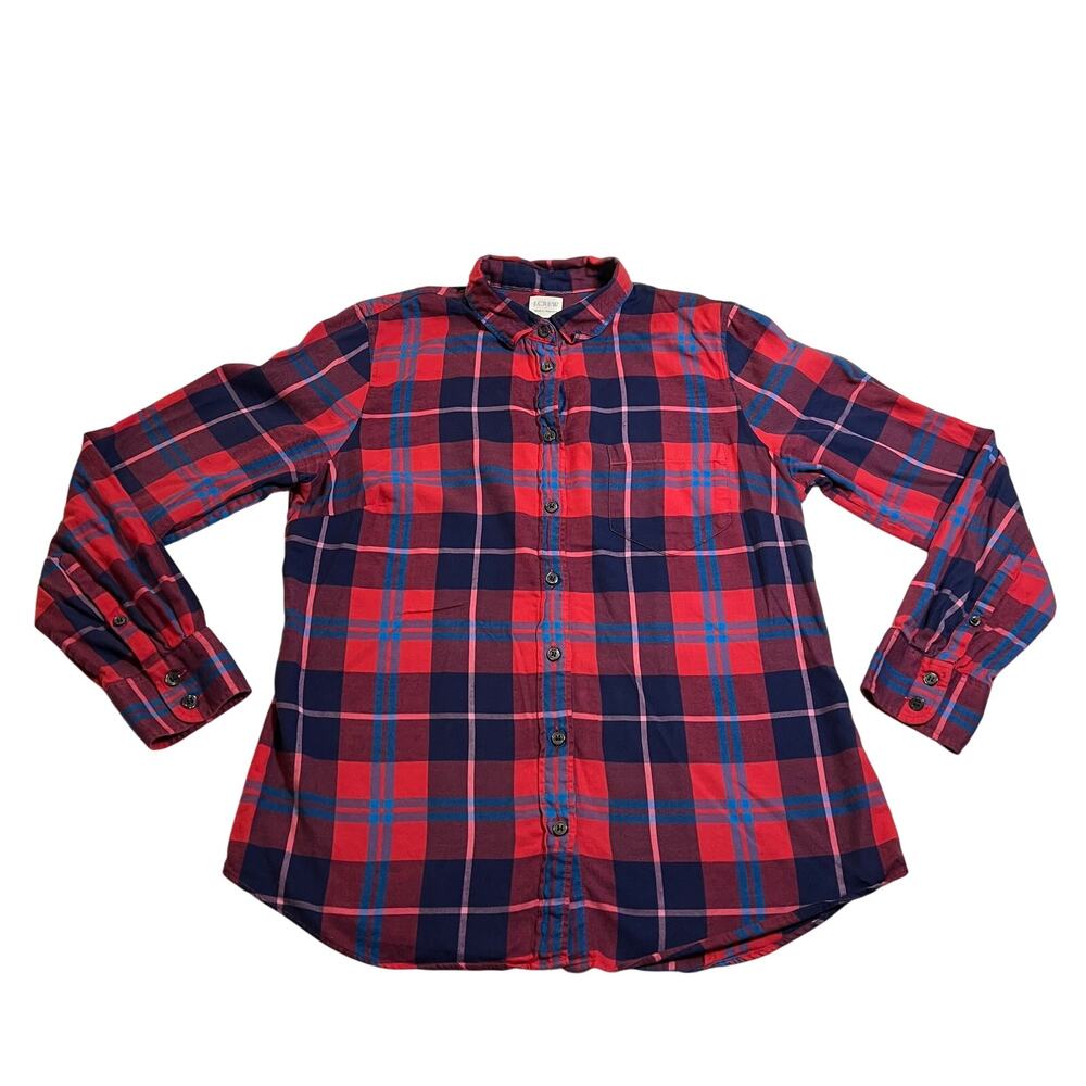 J. Crew Women's Perfect Fit Plaid Button Up Shirt Size M Petite Cotton Colorful